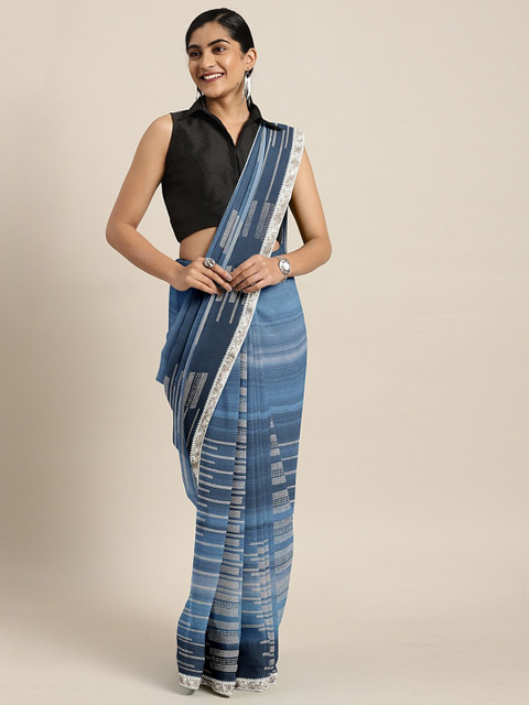 

Triveni Blue & Grey Pure Chiffon Printed Saree
