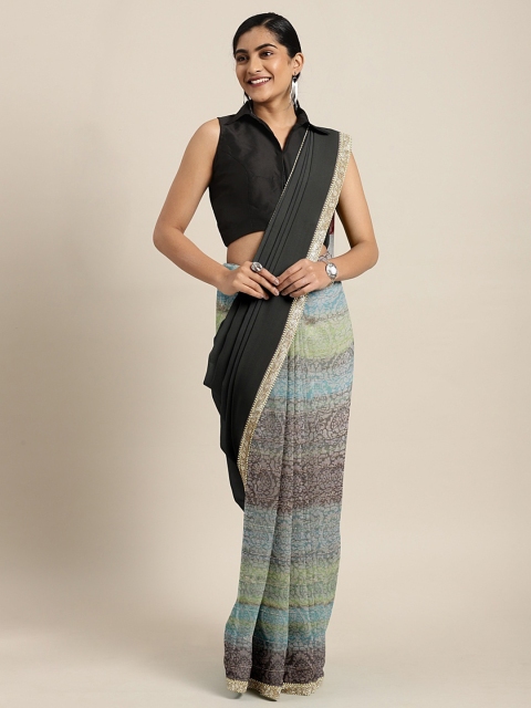 

Triveni Black & Blue Pure Chiffon Printed Half and Half Saree