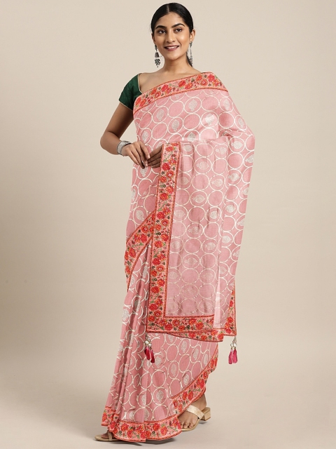 

Triveni Pink & Golden Silk Cotton Printed Saree