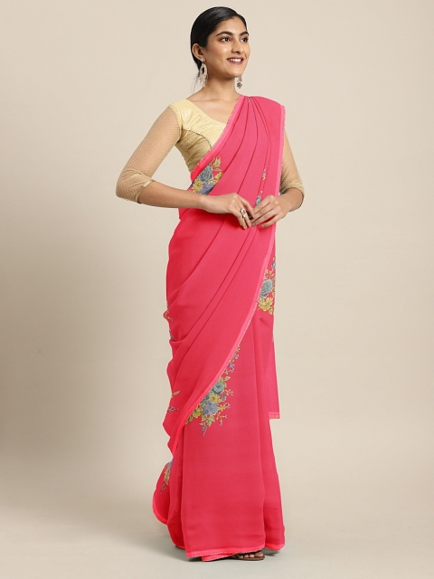 

Triveni Pink Floral Printed Pure Georgette Saree