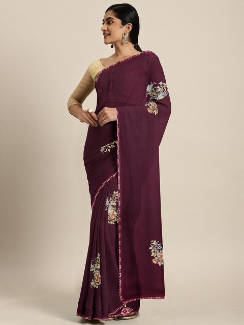 

Triveni Purple & Beige Pure Georgette Floral Printed Saree