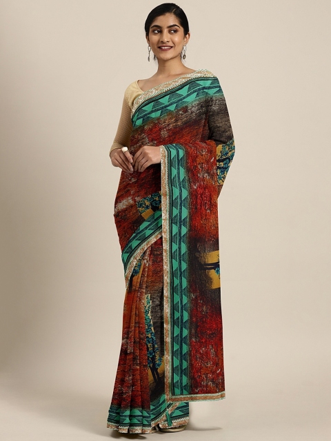 

Triveni Rust Red & Sea Green Printed Saree