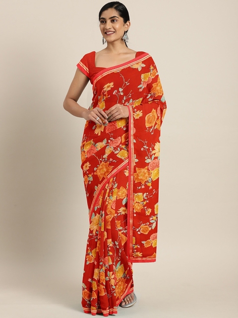 

Triveni Red & Mustard Yellow Pure Chiffon Printed Saree