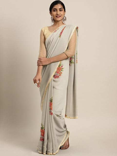 

Triveni Off White & Orange Pure Georgette Printed Saree