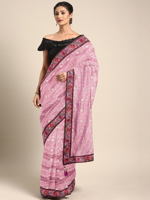

Triveni Pink & Golden Silk Cotton Printed Saree