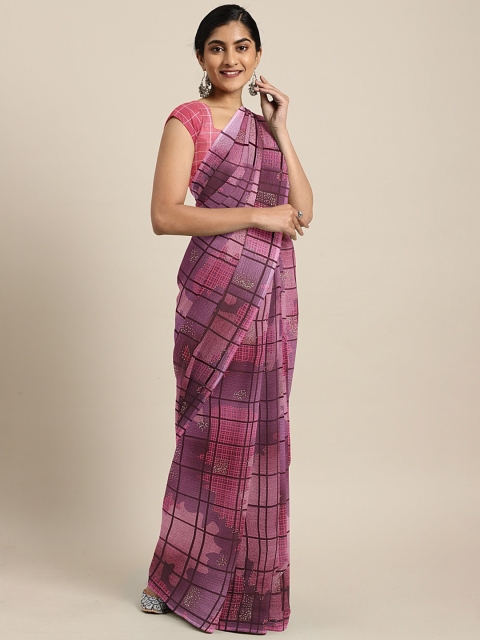 

Triveni Pink & Purple Pure Georgette Checked Saree