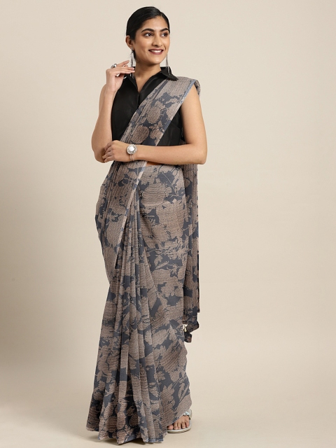 

Triveni Black & Brown Pure Georgette Printed Saree