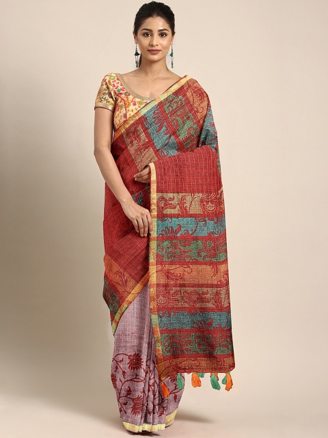 

Triveni Rust Red & Teal Pure Cotton Printed Saree