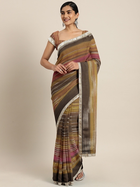 

Triveni Multicoloured Striped Pure Chiffon Saree, Multi