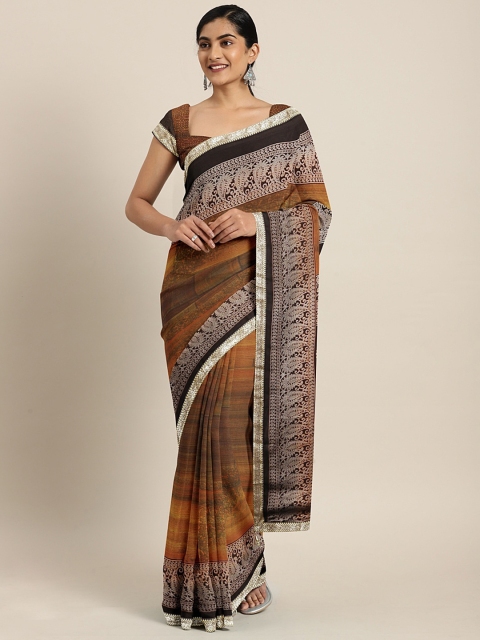 

Triveni Brown & Off-White Pure Chiffon Printed Saree