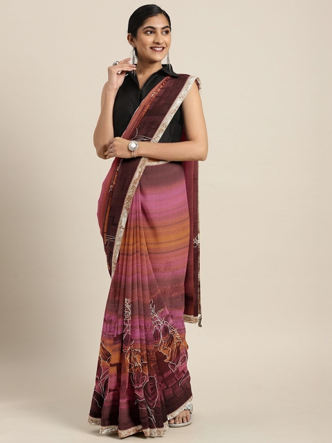 

Triveni Purple & Brown Pure Chiffon Printed Saree