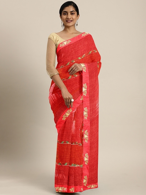 

Triveni Women Red Printed Pure Georgette Saree