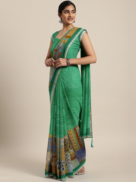 

Triveni Sea Green & Brown Printed Saree