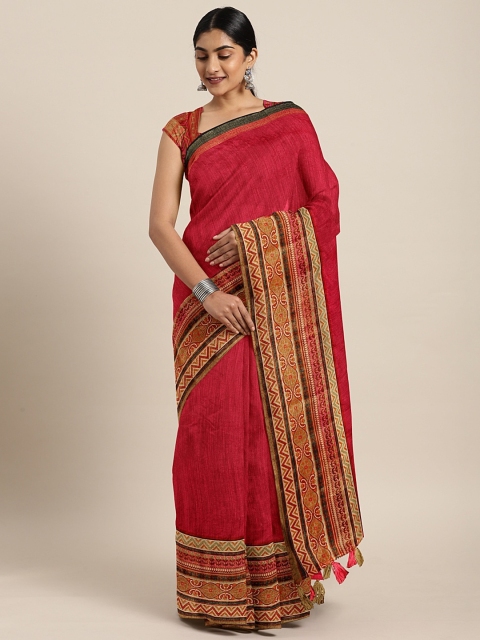 

Triveni Red Solid Silk Cotton Saree