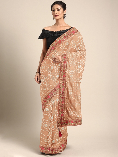 

Triveni Brown & Golden Silk Cotton Printed Saree