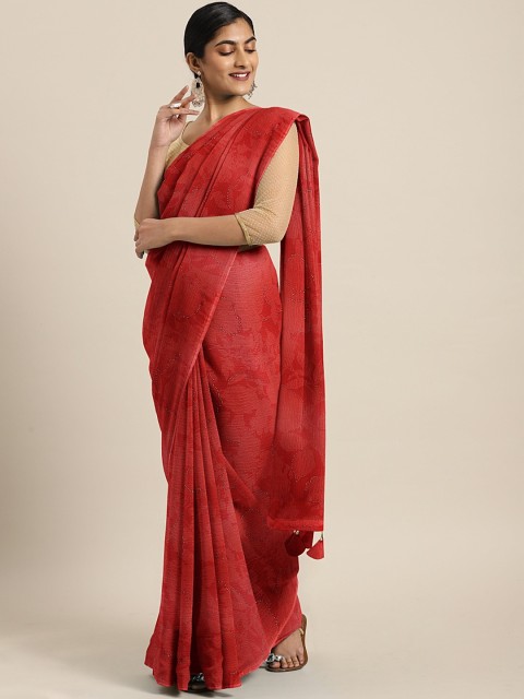 

Triveni Red Printed Pure Georgette Saree
