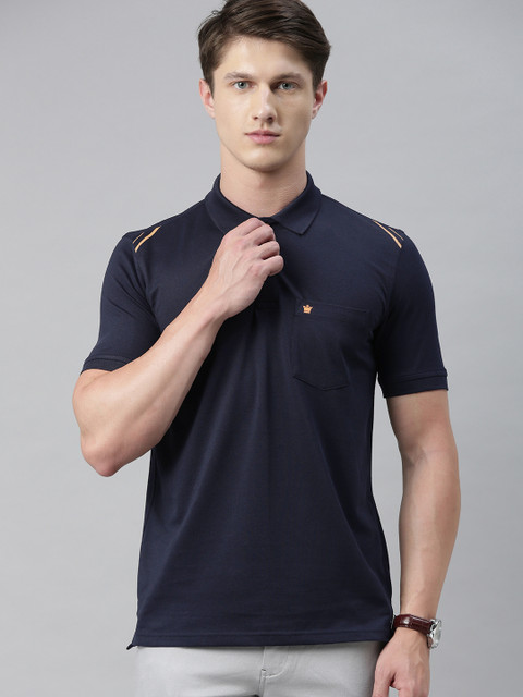 

Louis Philippe Men Navy Blue Solid Polo Collar T-shirt