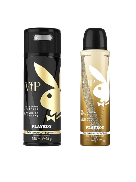 

Playboy Unisex Set of VIP Man & VIP Woman Deodorant Sprays 150 ml each, Gold