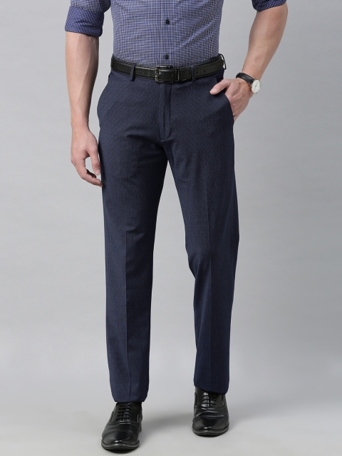 

Louis Philippe Men Navy Blue & Navy Blue Regular Fit Checked Formal Trousers