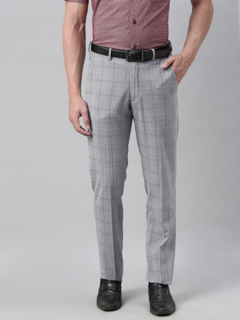 

Louis Philippe Men Grey & Black Tailored Slim Fit Checked Formal Trousers
