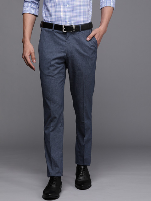 

Louis Philippe Men Blue Super Slim Fit Solid Formal Trousers