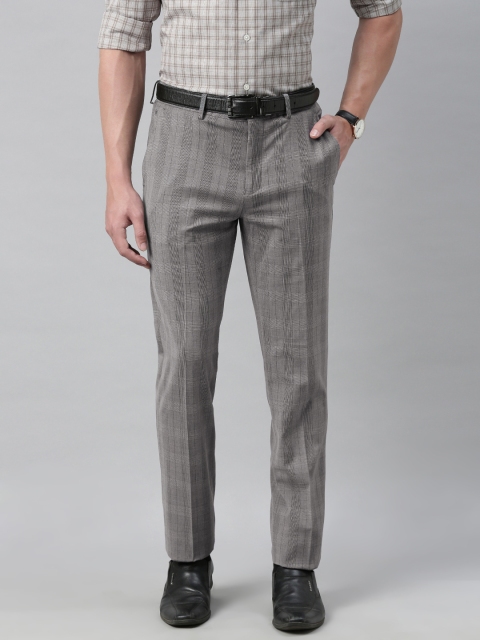 

Louis Philippe Men Grey Slim Fit Checked Formal Trousers