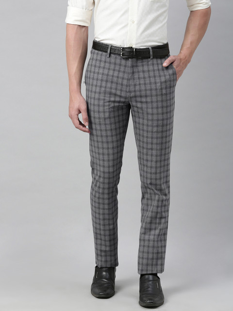

Louis Philippe Men Grey Super Slim Fit Checked Formal Trousers