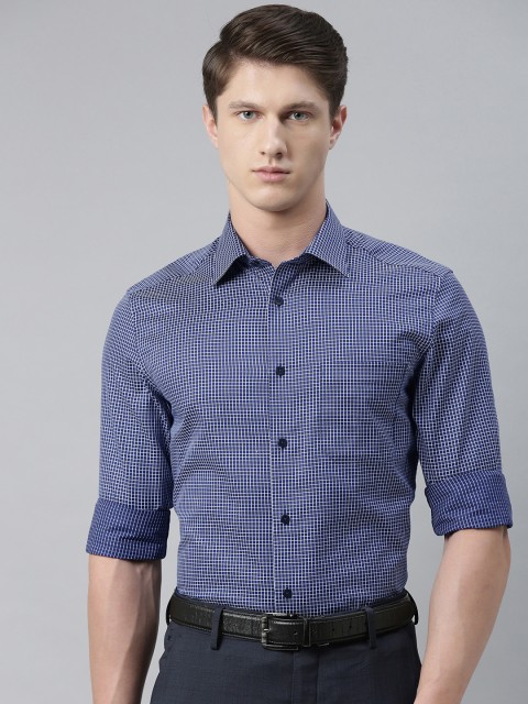 

Louis Philippe Men Navy Blue Checked Classic Fit Shirt