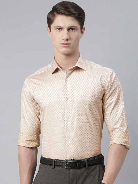 

Louis Philippe Men White & Beige Slim Fit Self Design Formal Shirt