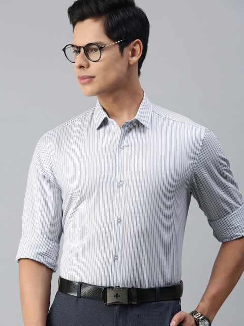 

Louis Philippe Men White & Grey Slim Fit Striped Formal Shirt
