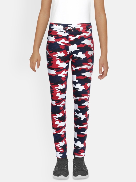 

Tommy Hilfiger Boys Navy Blue & Red Camo Printed Pure Cotton Straight Fit Track Pants