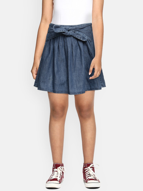 

Tommy Hilfiger Girls Blue Washed Denim Pure Cotton TWIST Flared Skirt