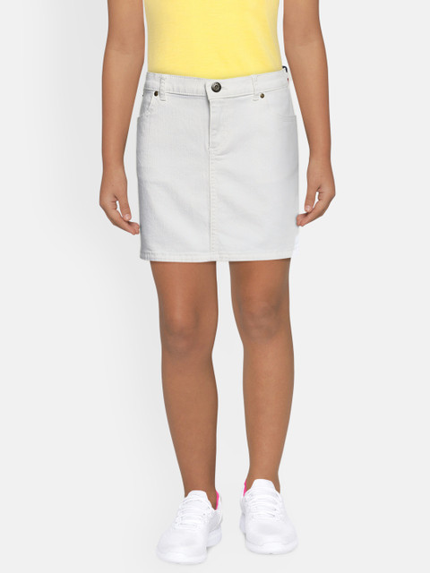 

Tommy Hilfiger Girls White Solid Straight HAMDEN Denim Skirt