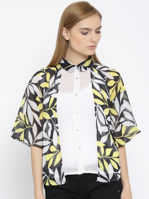 

Vero Moda Off-White Polyester Printed Layered Sheer Shirt