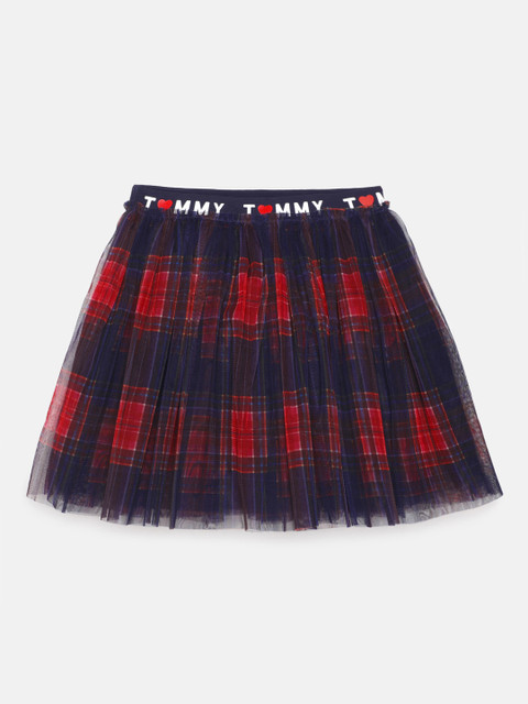 

Tommy Hilfiger Girls Navy Blue & Red Checked A-Line Skirt