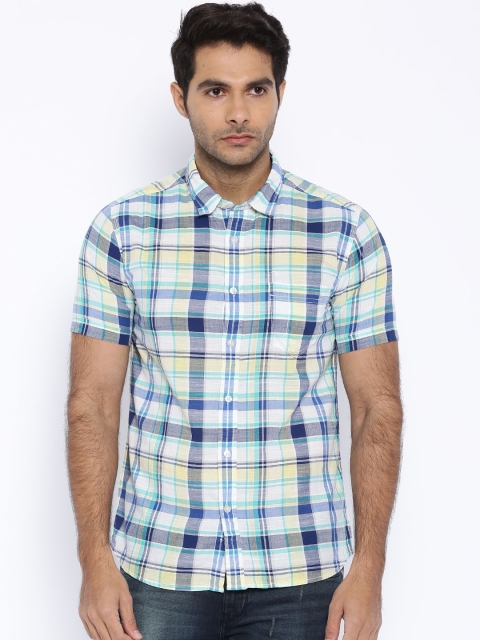 

Flying Machine Navy & White Checked Casual Shirt, Yellow