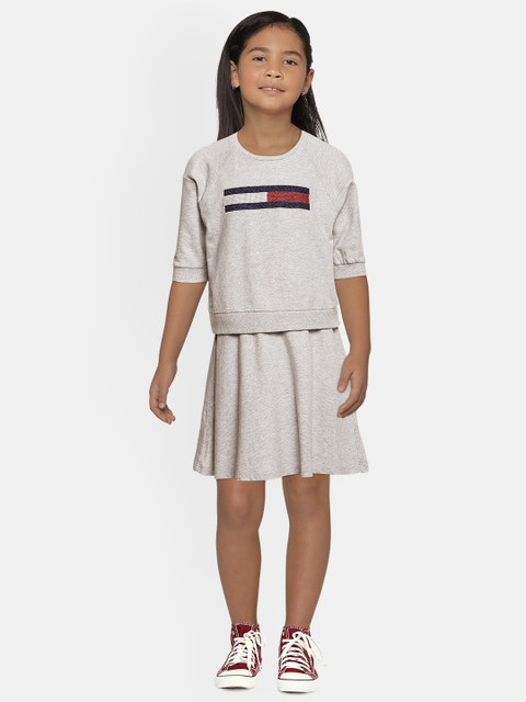 

Tommy Hilfiger Girls Grey Melange Solid Jumper Dress