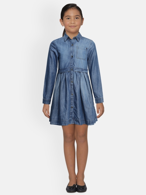 

Tommy Hilfiger Girls Blue Solid Shirt Style Denim Dress