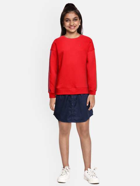 

Tommy Hilfiger Girls Red & Navy Blue Colourblocked A-Line Dress