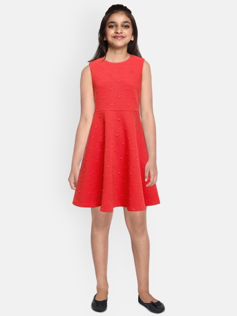 

Tommy Hilfiger Girls Red Self Design Fit & Flare Dress