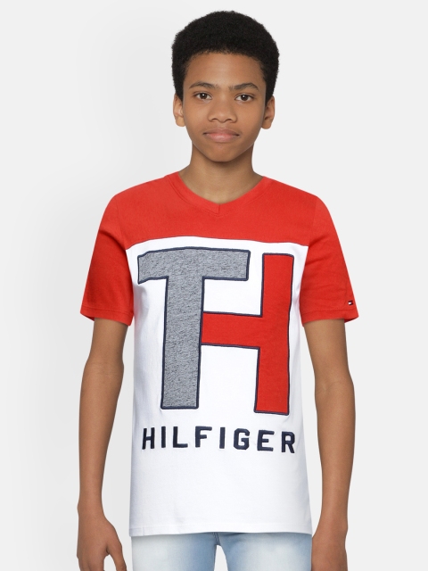 

Tommy Hilfiger Boys White Brand Logo Pure Cotton V-Neck Pure Cotton T-shirt