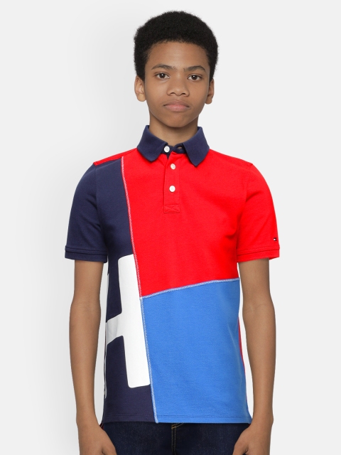 

Tommy Hilfiger Boys Red & Blue Colourblocked Pure Cotton Polo Collar T-shirt