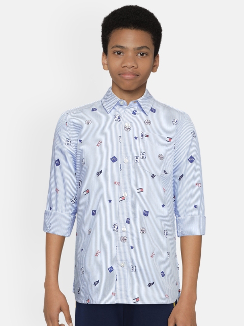 

Tommy Hilfiger Boys Blue & White Regular Fit Printed Pure Cotton Casual Shirt