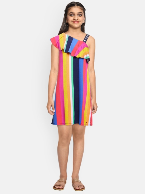 

Tommy Hilfiger Girls Multicoloured Striped One-Shoulder Sheath Dress, Multi