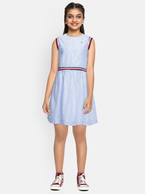 

Tommy Hilfiger Girls White & Blue Striped A-Line Dress