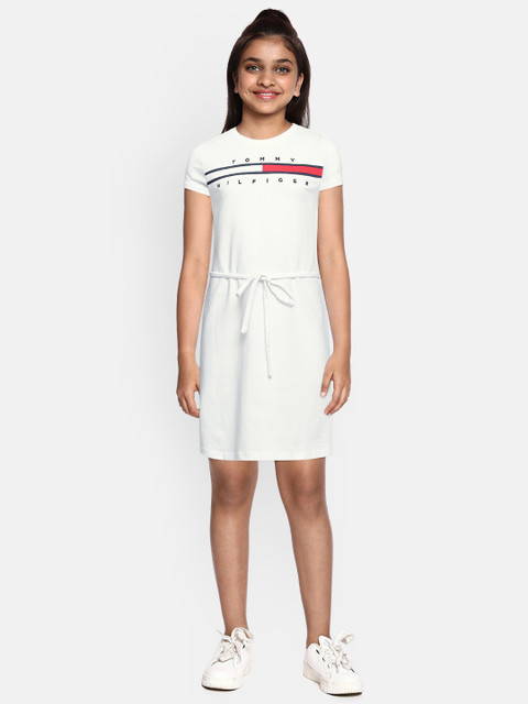

Tommy Hilfiger Girls White Printed KG SS TINA Pure Cotton T-shirt Dress