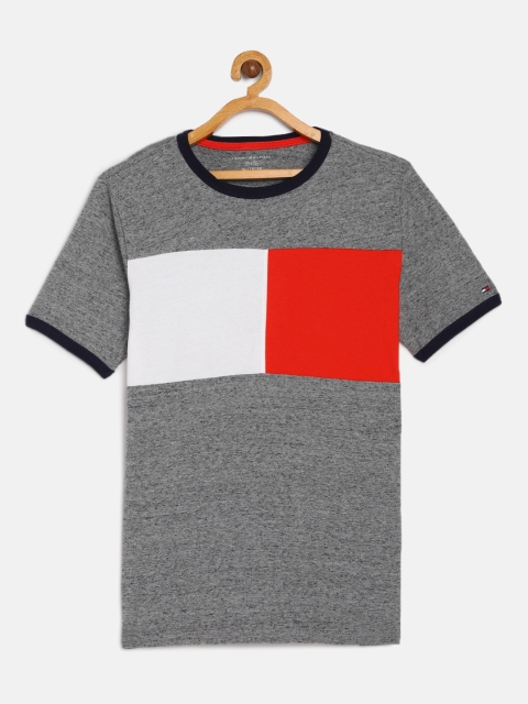 

Tommy Hilfiger Boys Grey & Red Colourblocked Pure Cotton T-shirt