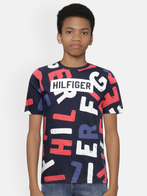 

Tommy Hilfiger Boys Navy Blue Printed Pure Cotton Round Neck T-shirt