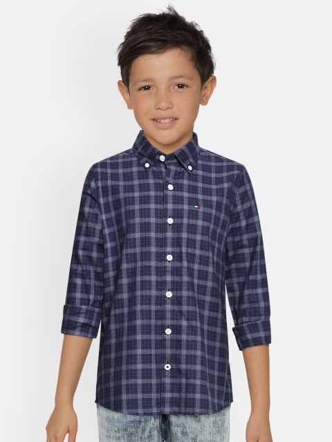 

Tommy Hilfiger Boys Navy Blue Checked Pure Cotton Regular Fit Casual Shirt