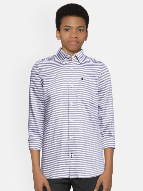 

Tommy Hilfiger Boys White & Blue Regular Fit Striped Pure Cotton Casual Shirt
